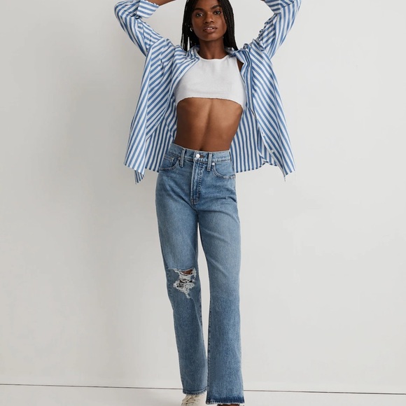 MADEWELL Tall Perfect Vintage Straight Jean Kingsbury Wash Knee-Rip SIZE 30T NWT - Picture 3 of 11